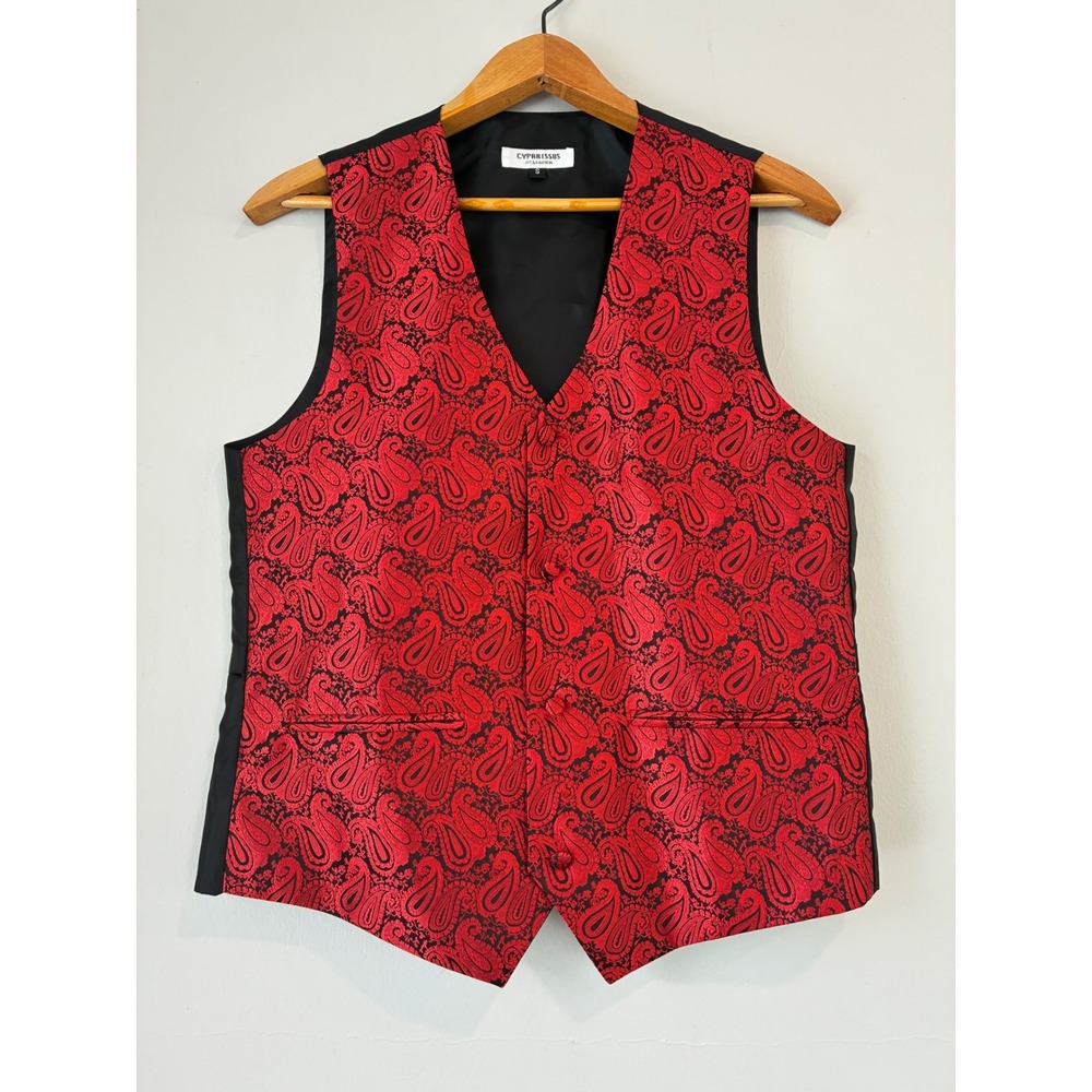 Cyparissus Fit & Fashion Men's Small Red Paisley Dress Vest Waistcoat